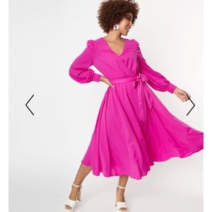 Unique Vintage fuchsia midi pink dress M L medium large NWT 70’s style disco